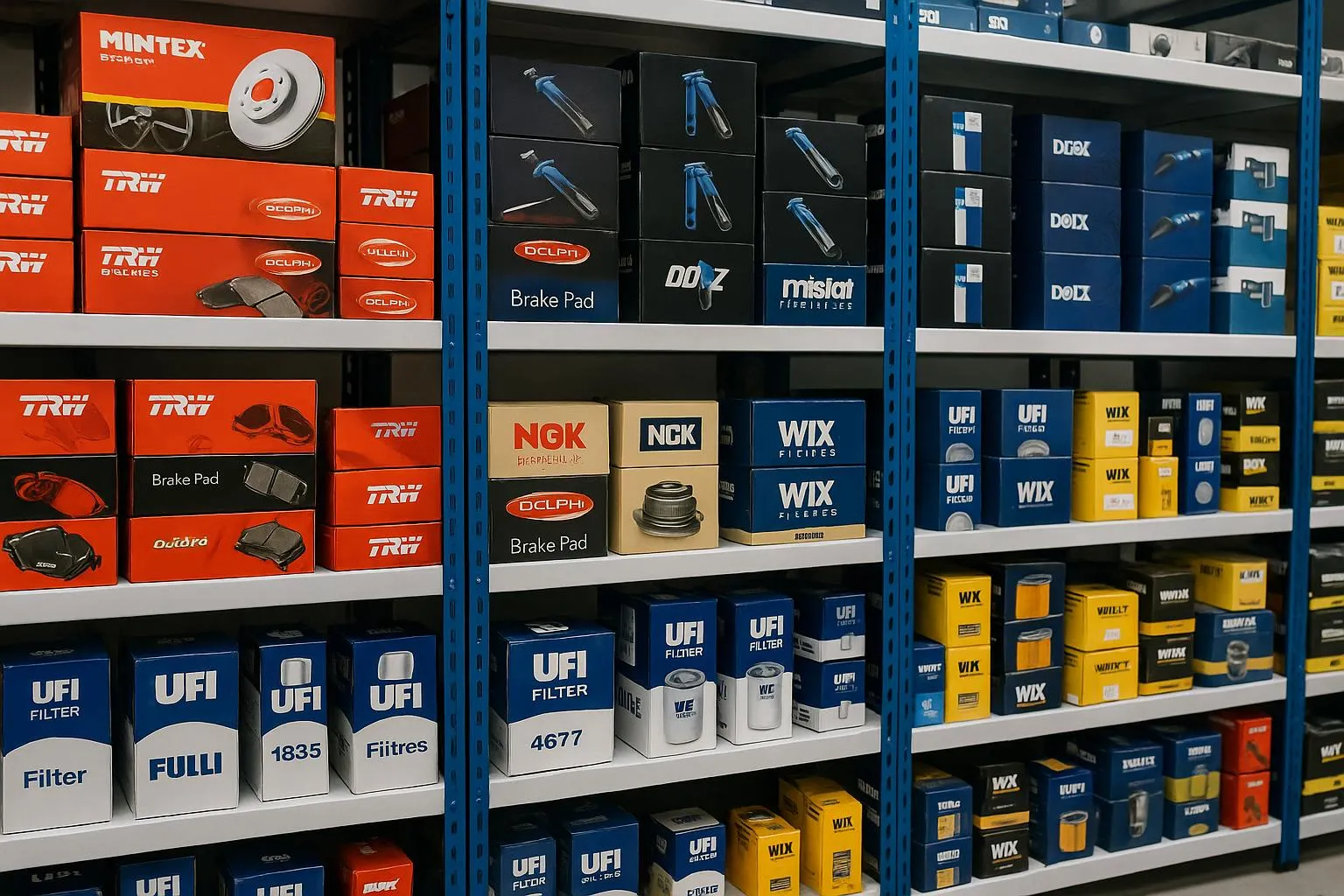 Rayonnage de pièces détachées automobiles multimarques chez MPA 11 à Port-la-Nouvelle